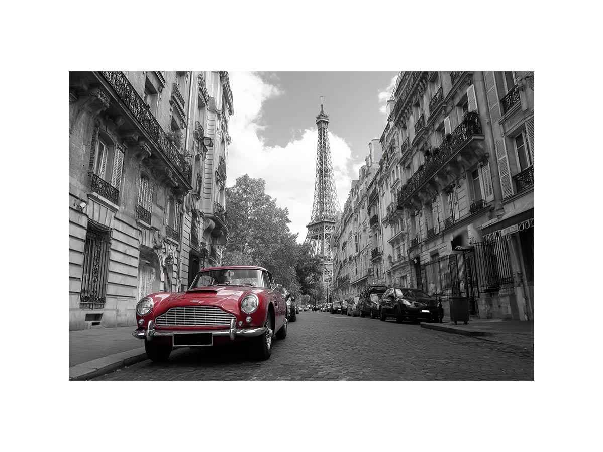 Black and white Paris Canvas Print with red car