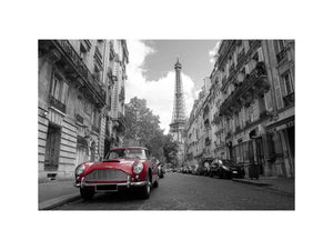 Black and white Paris Canvas Print with red car