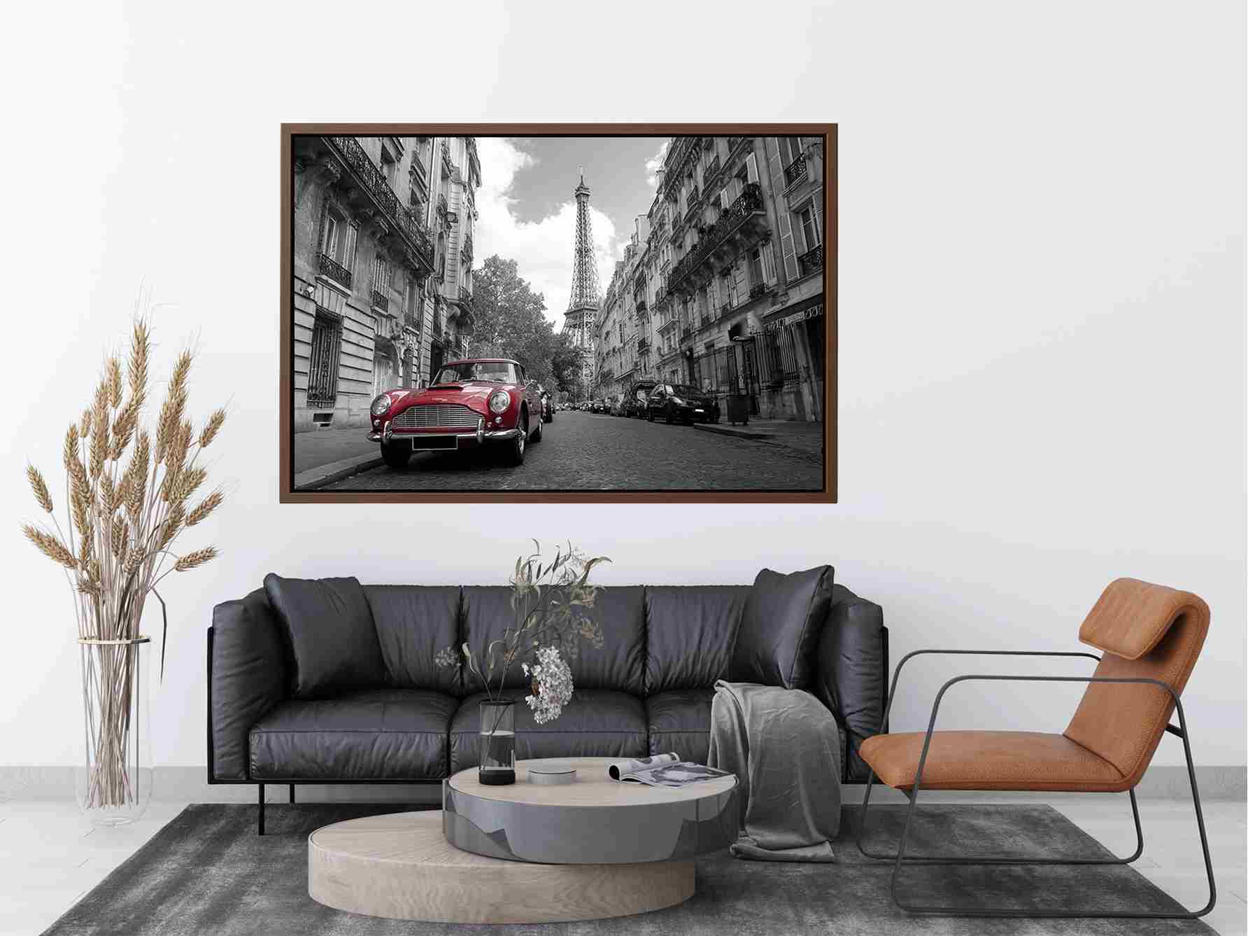 Black and white Paris Canvas Print with red car