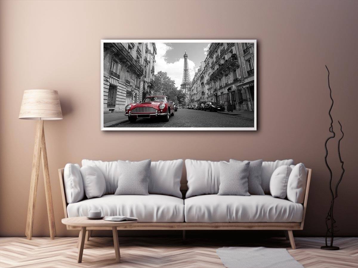 Black and white Paris Canvas Print with red car