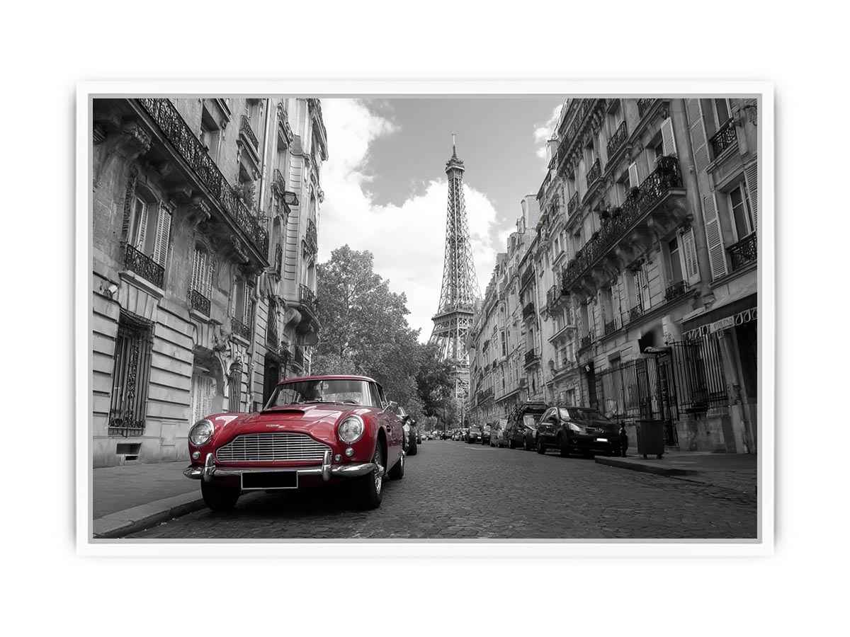 Black and white Paris Canvas Print with red car