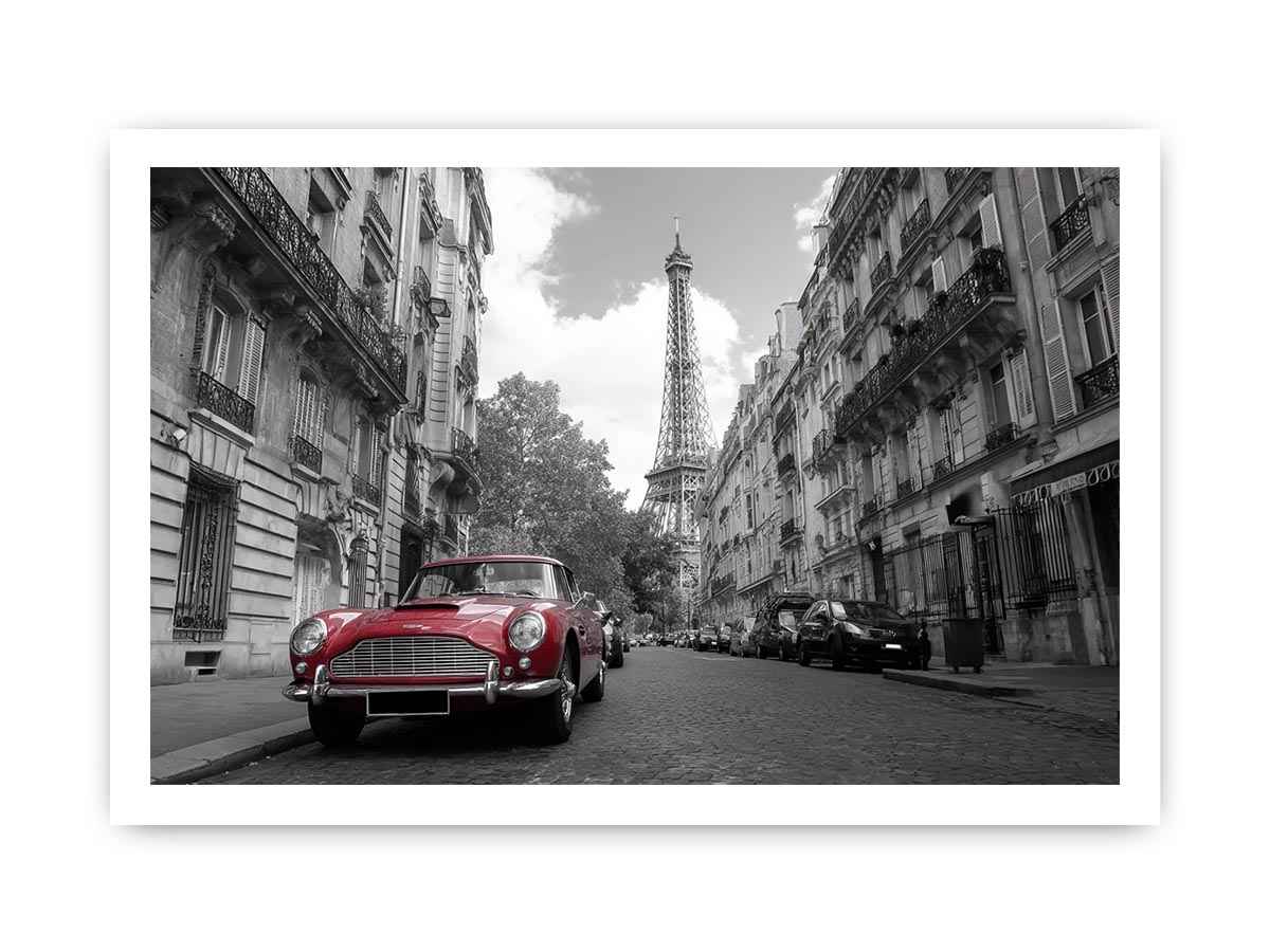 Black and white Paris Canvas Print with red car