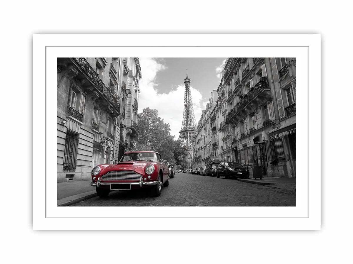 Black and white Paris Canvas Print with red car