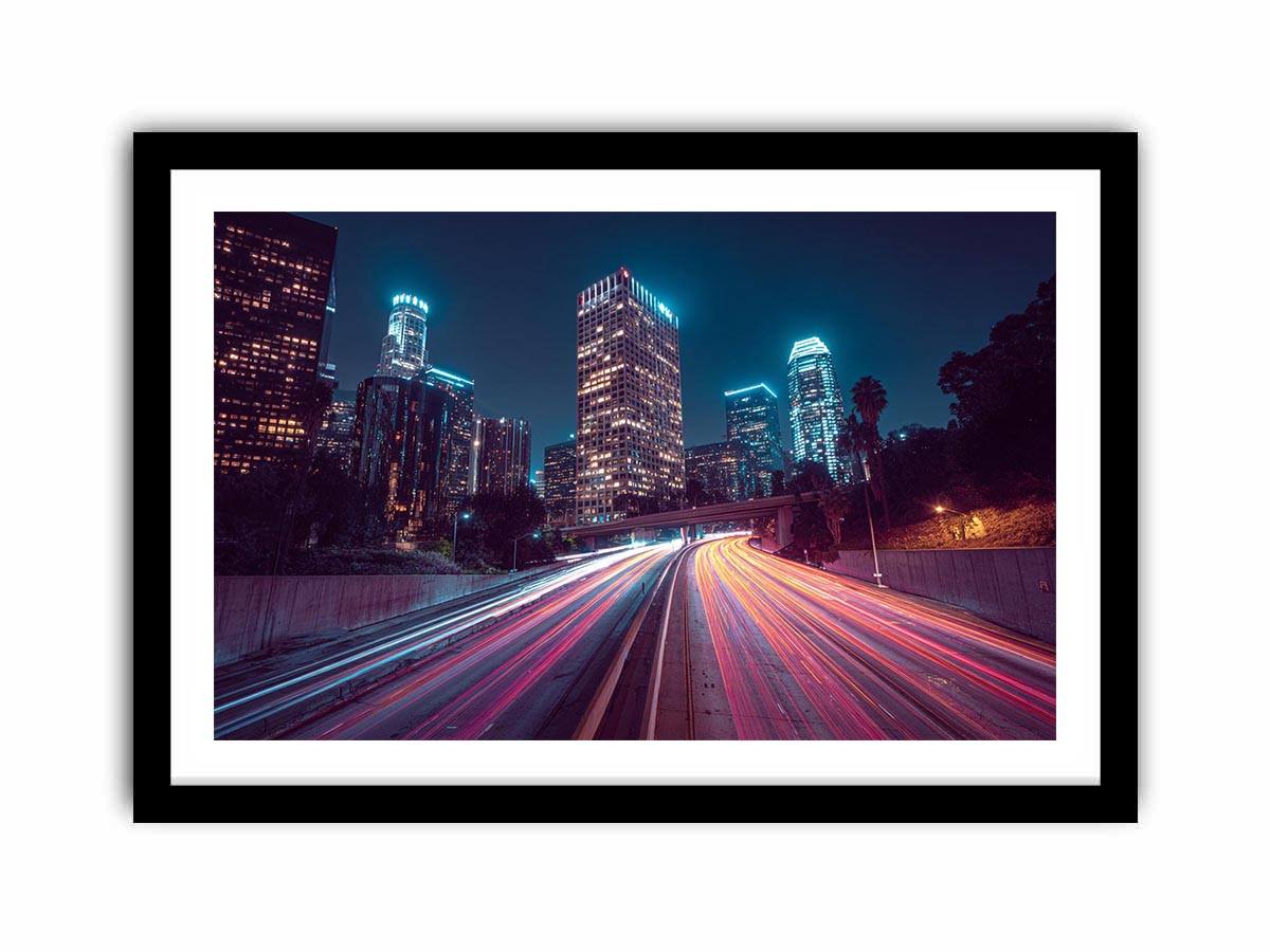 Night city light trail canvas