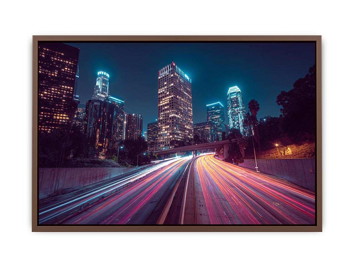Night city light trail canvas