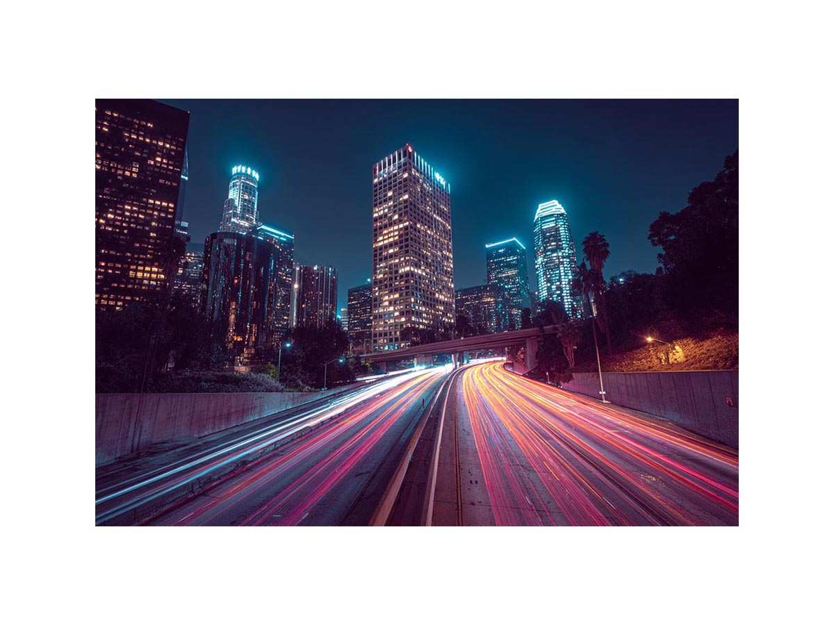 Night city light trail canvas