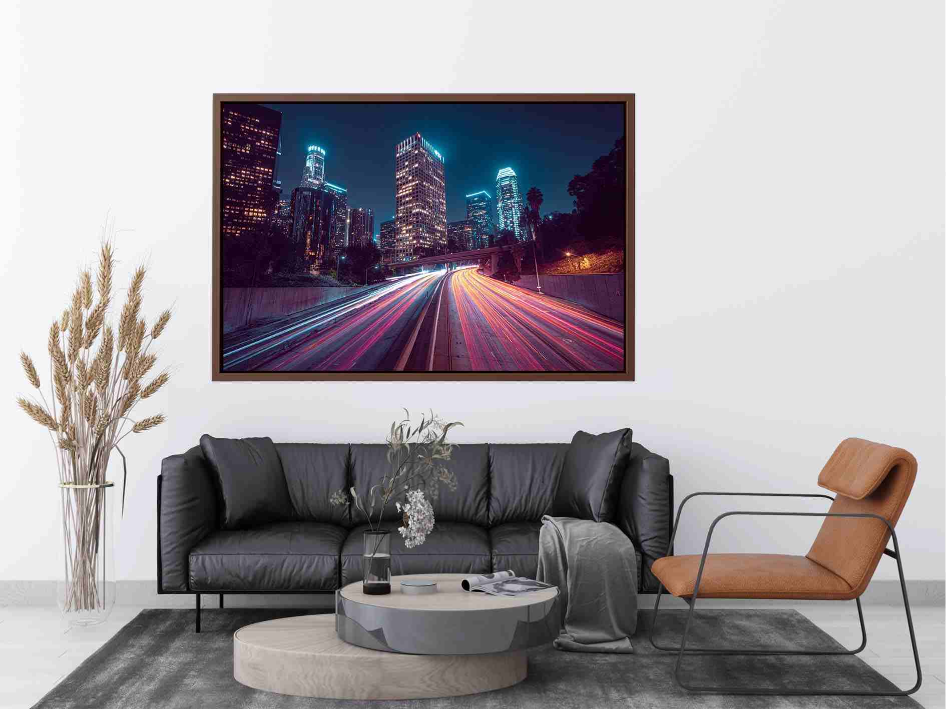Night city light trail canvas