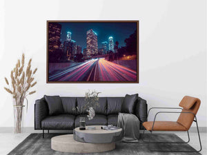 Night city light trail canvas