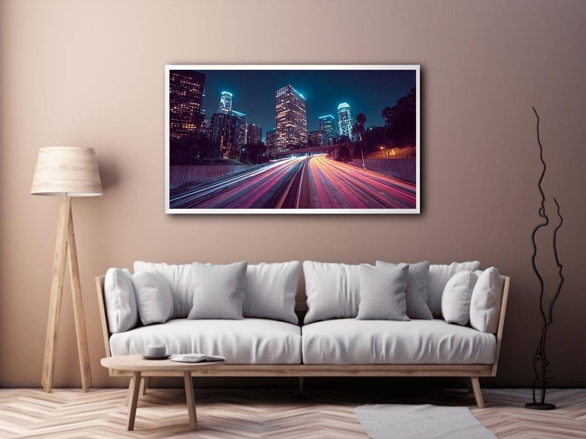 Night city light trail canvas