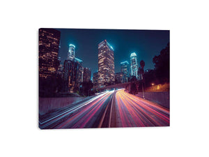 Night city light trail canvas