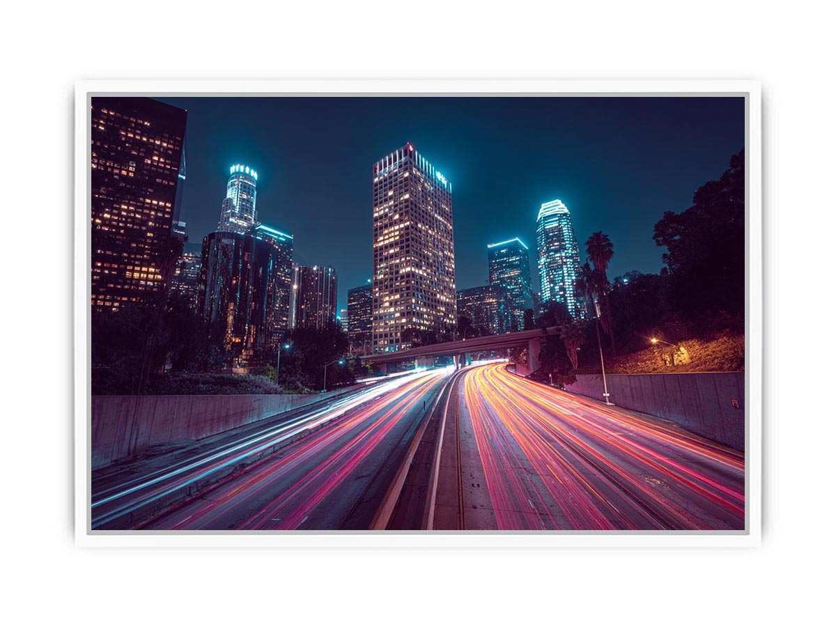 Night city light trail canvas