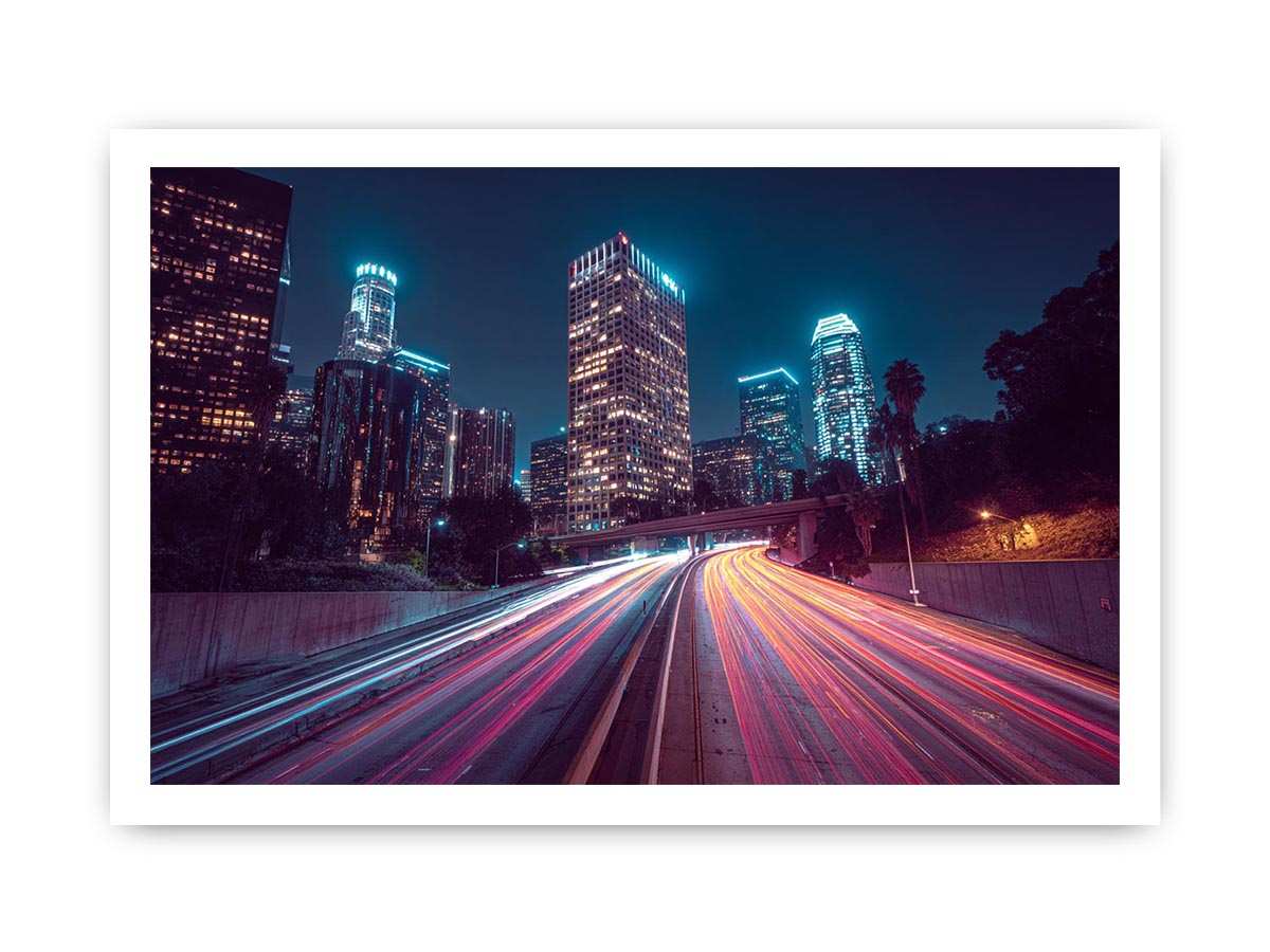 Night city light trail canvas