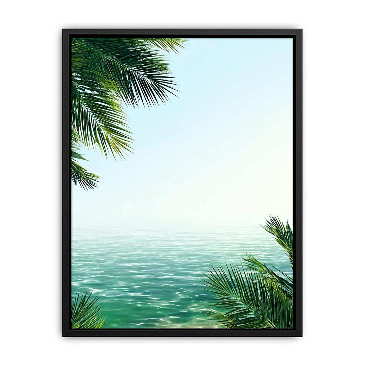 Minimal coastal ocean Canvas Print with palm leaves