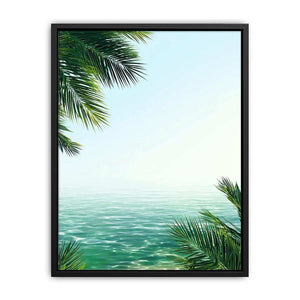 Minimal coastal ocean Canvas Print with palm leaves