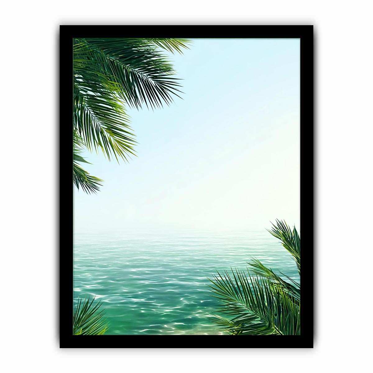 Minimal coastal ocean Canvas Print with palm leaves