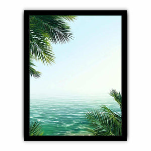 Minimal coastal ocean Canvas Print with palm leaves