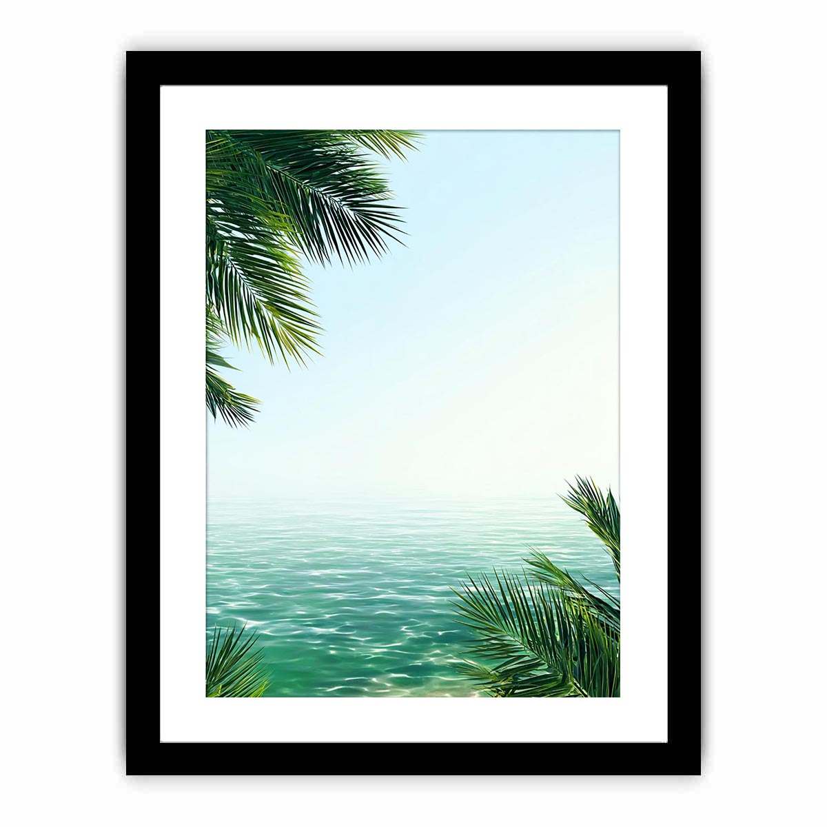 Minimal coastal ocean Canvas Print with palm leaves