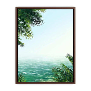 Minimal coastal ocean Canvas Print with palm leaves