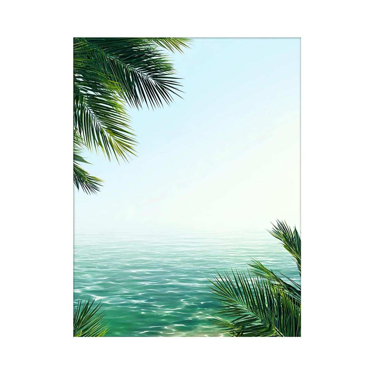 Minimal coastal ocean Canvas Print with palm leaves