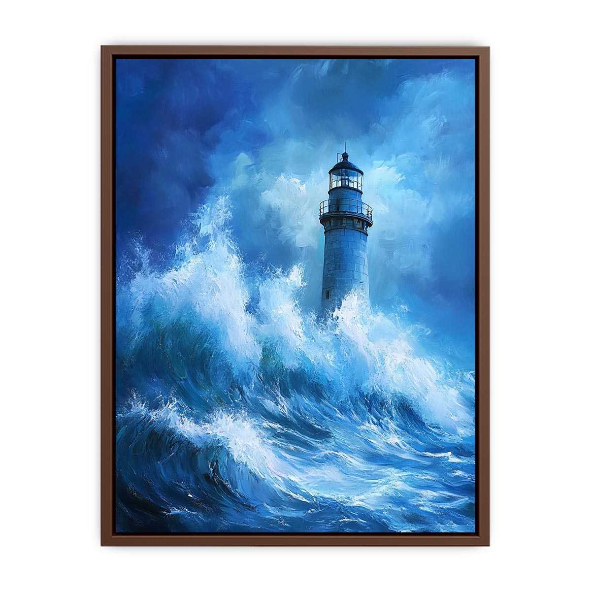 Blue storm lighthouse Canvas Print with crashing ocean waves