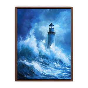 Blue storm lighthouse Canvas Print with crashing ocean waves