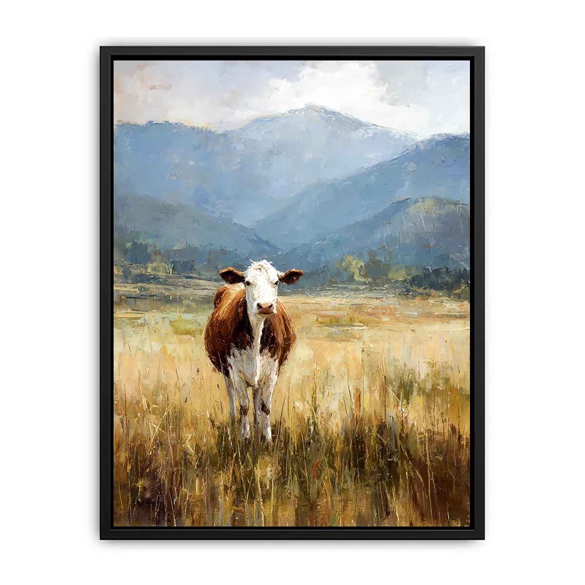 Cow pasture Canvas Print with mountains