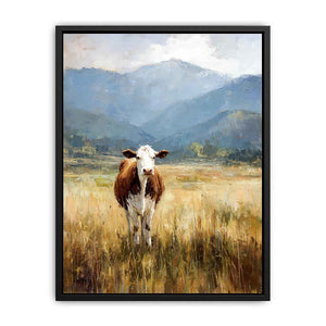 Cow pasture Canvas Print with mountains