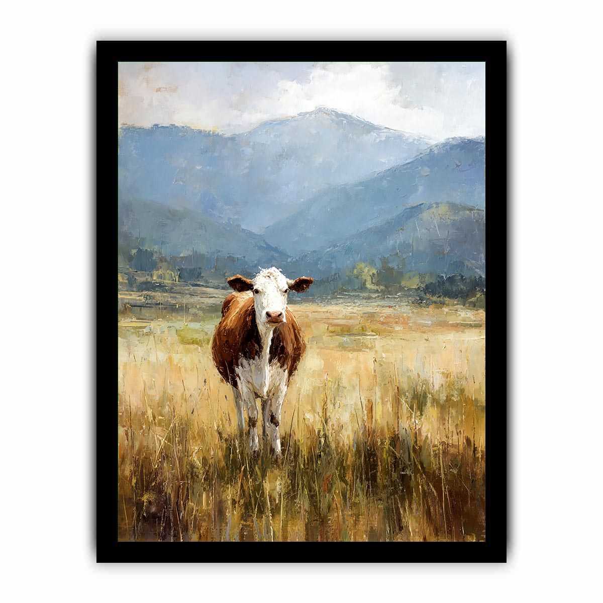 Cow pasture Canvas Print with mountains