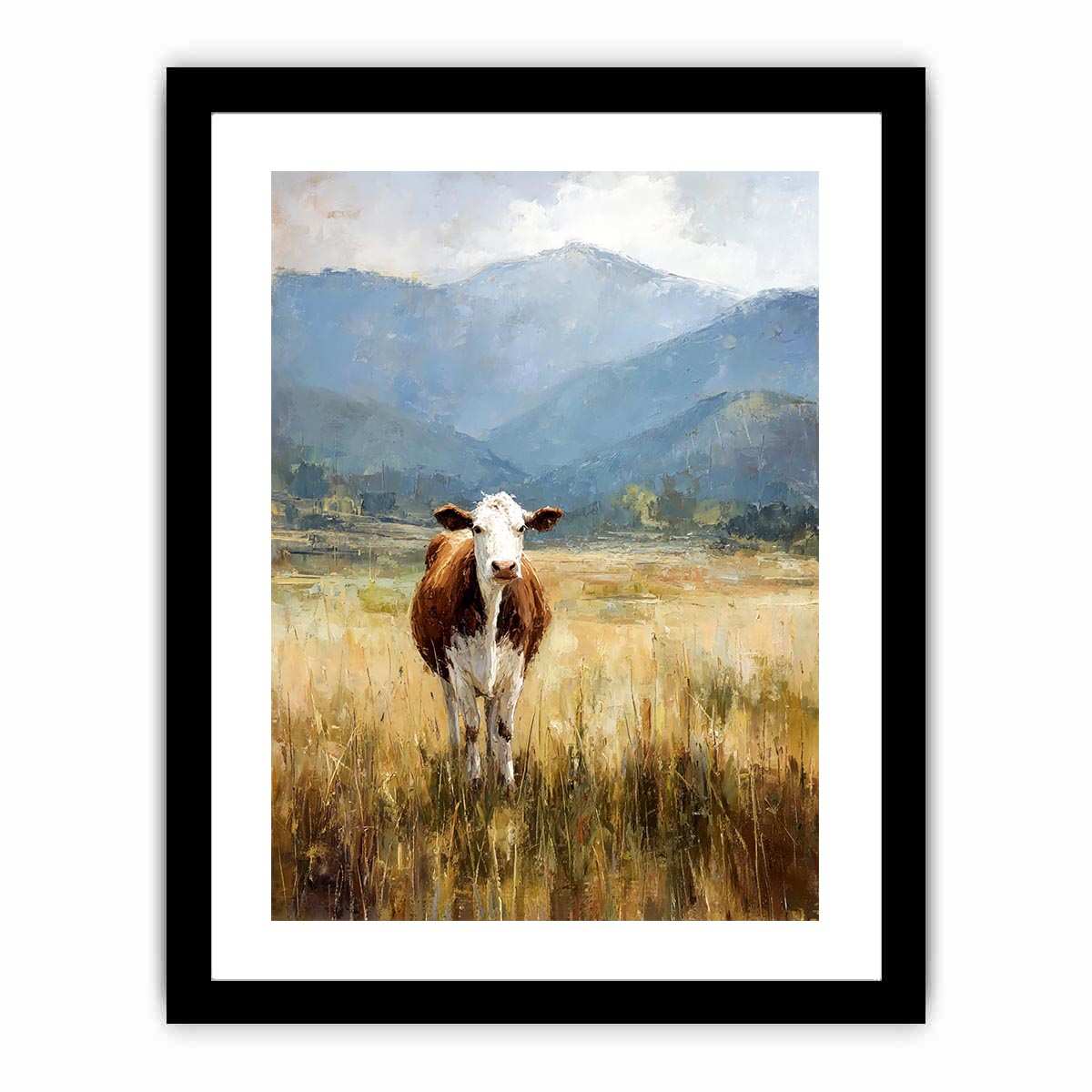 Cow pasture Canvas Print with mountains