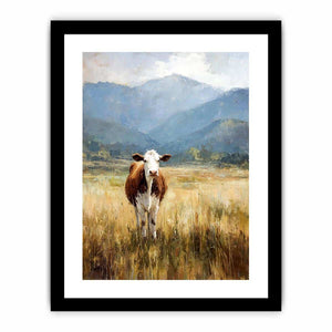 Cow pasture Canvas Print with mountains