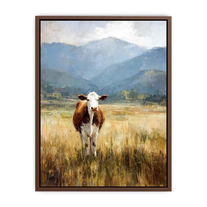 Cow pasture Canvas Print with mountains