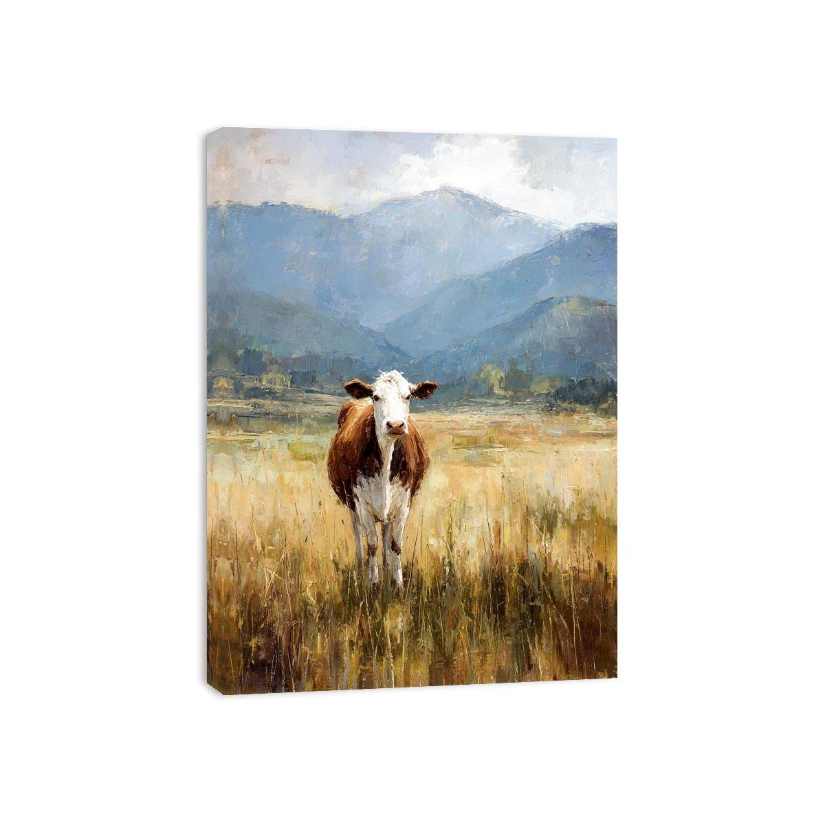 Cow pasture Canvas Print with mountains