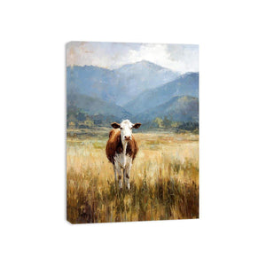 Cow pasture Canvas Print with mountains