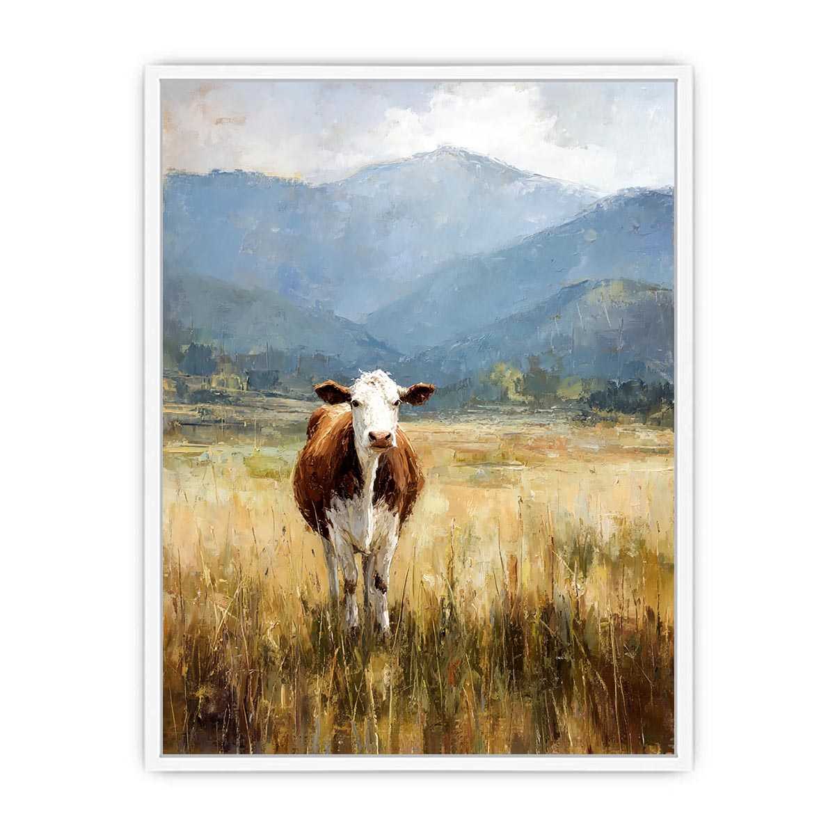 Cow pasture Canvas Print with mountains