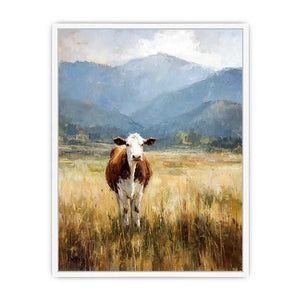 Cow pasture Canvas Print with mountains