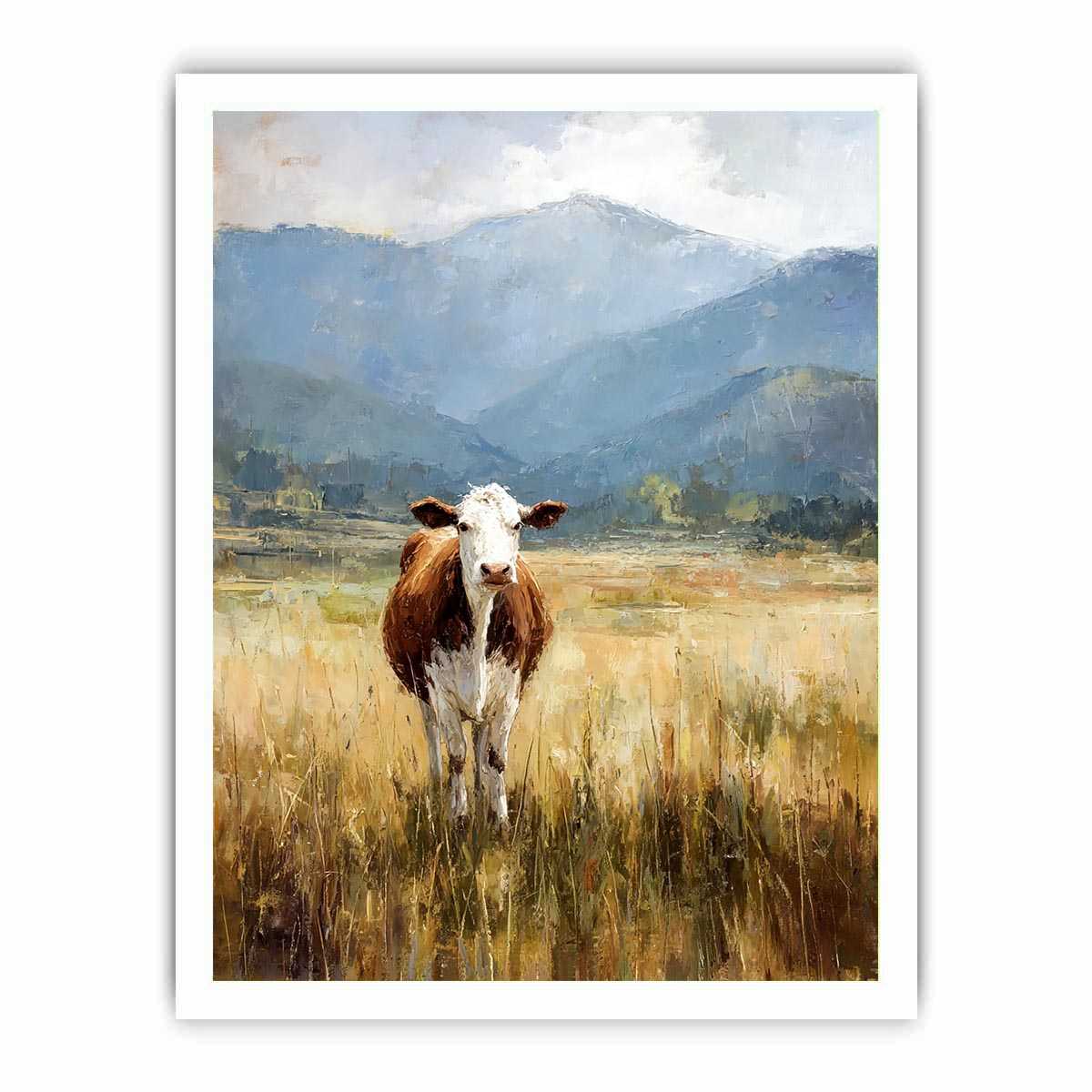 Cow pasture Canvas Print with mountains