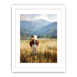 Cow pasture Canvas Print with mountains