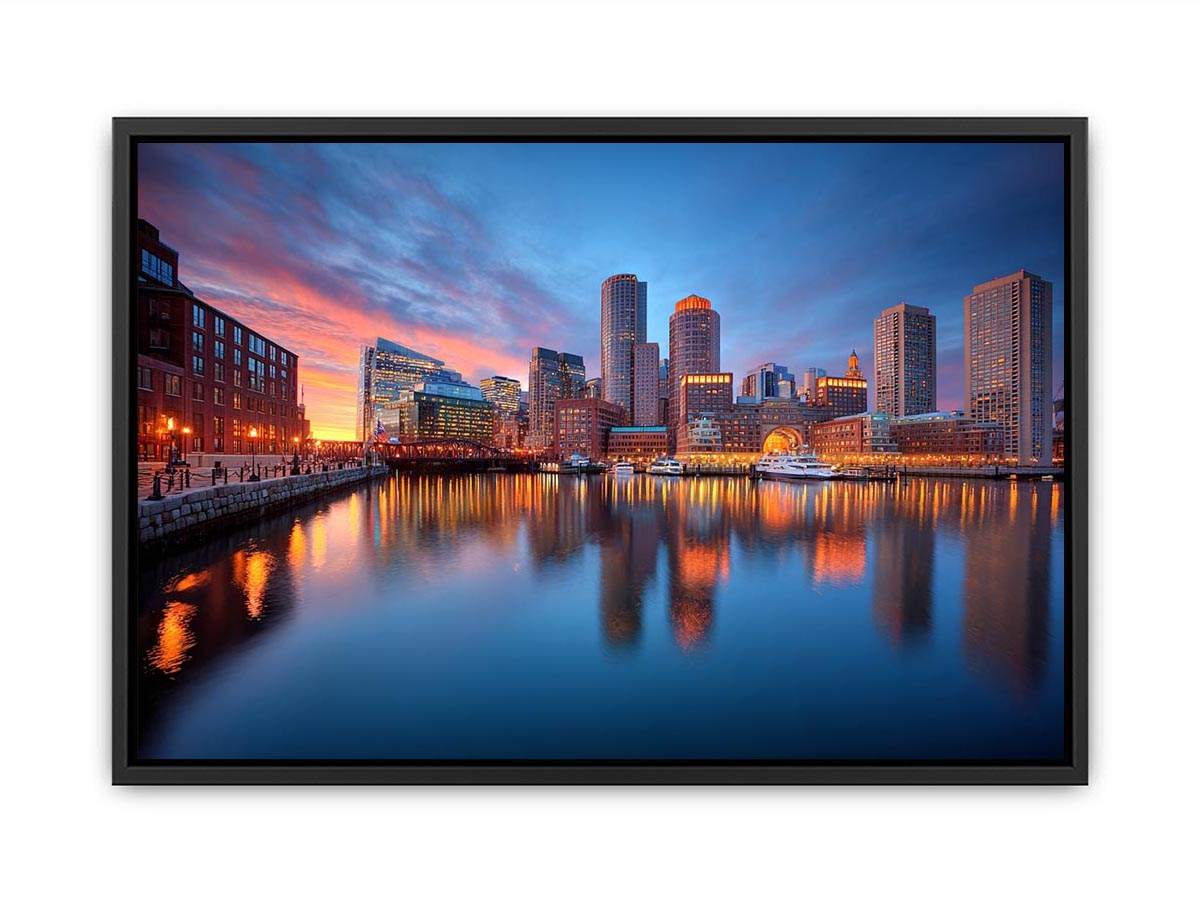 Waterfront city skyline canvas