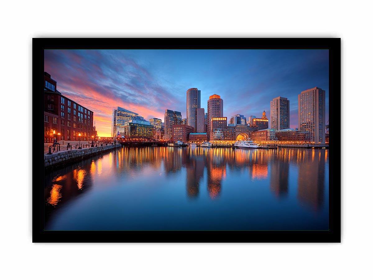 Waterfront city skyline canvas