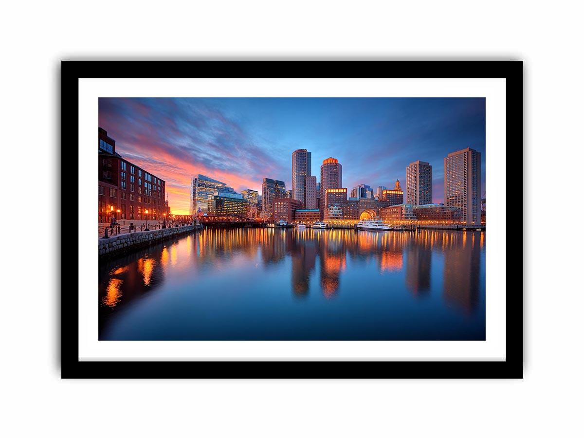 Waterfront city skyline canvas