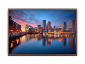 Waterfront city skyline canvas