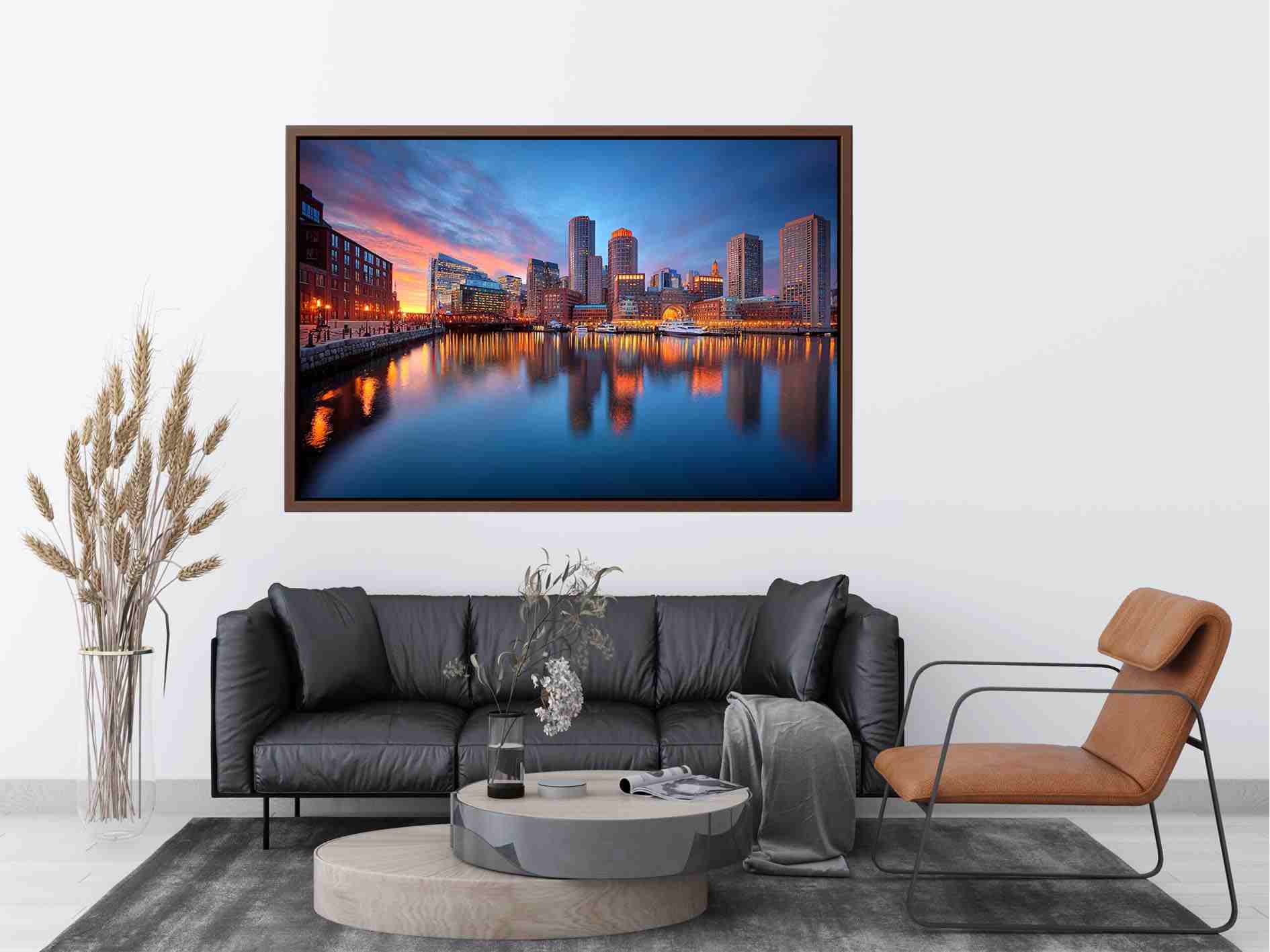 Waterfront city skyline canvas
