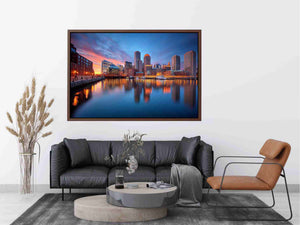 Waterfront city skyline canvas