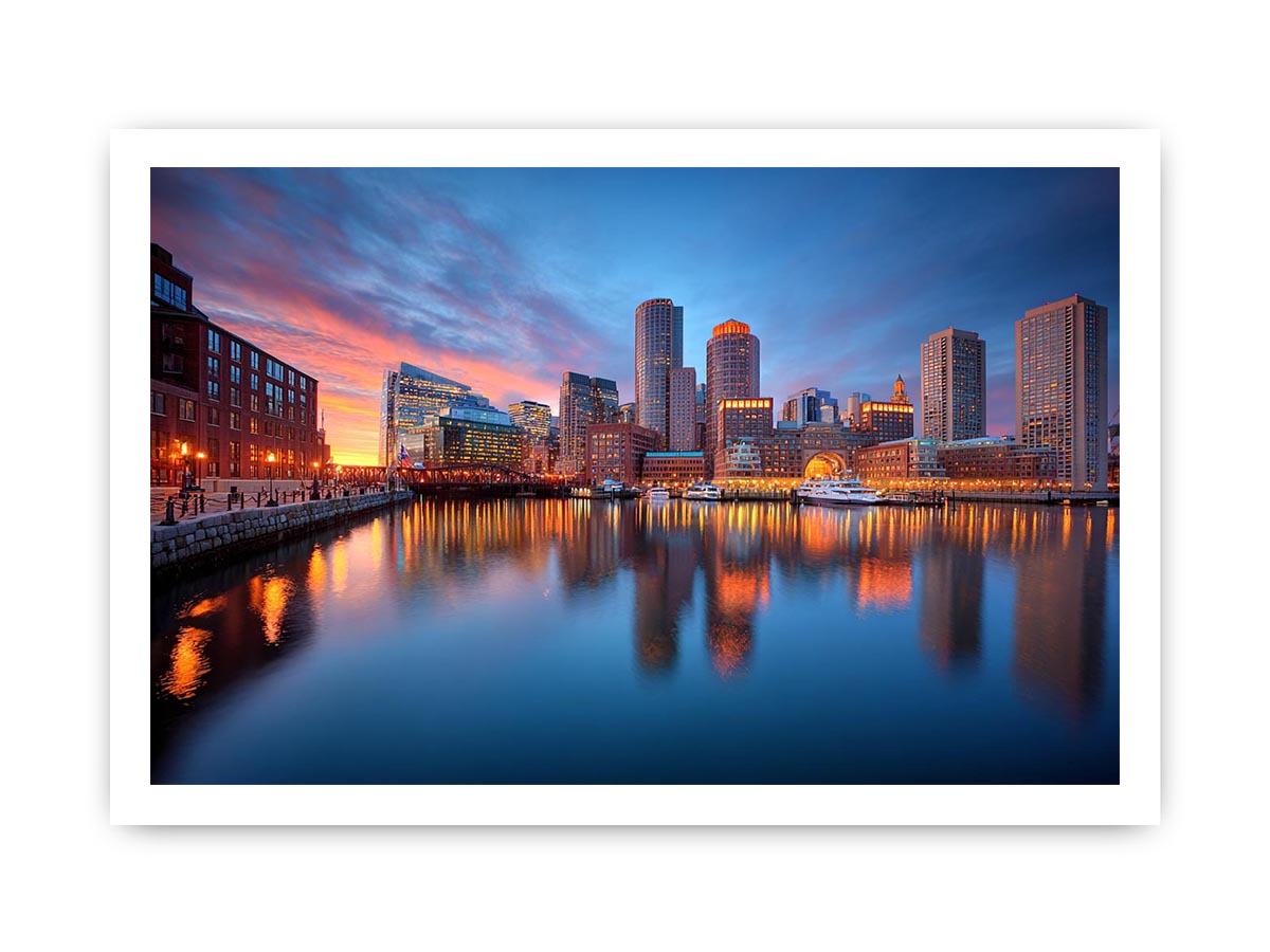 Waterfront city skyline canvas