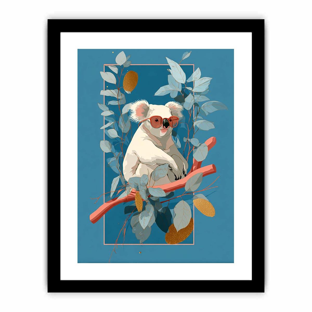 Cool koala illustration Canvas Print with eucalyptus leaves