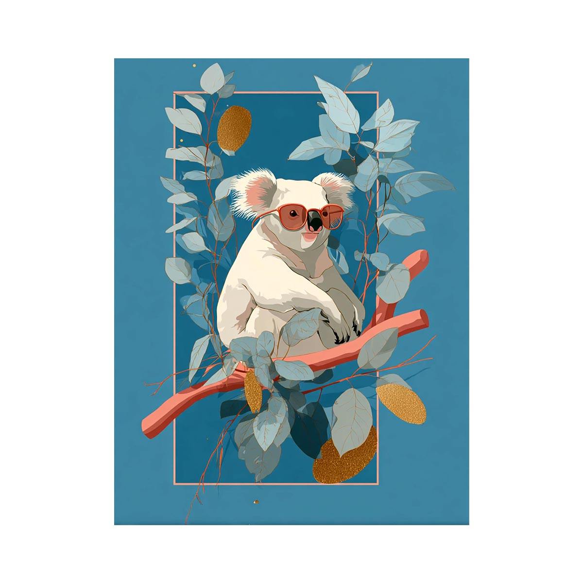 Cool koala illustration Canvas Print with eucalyptus leaves