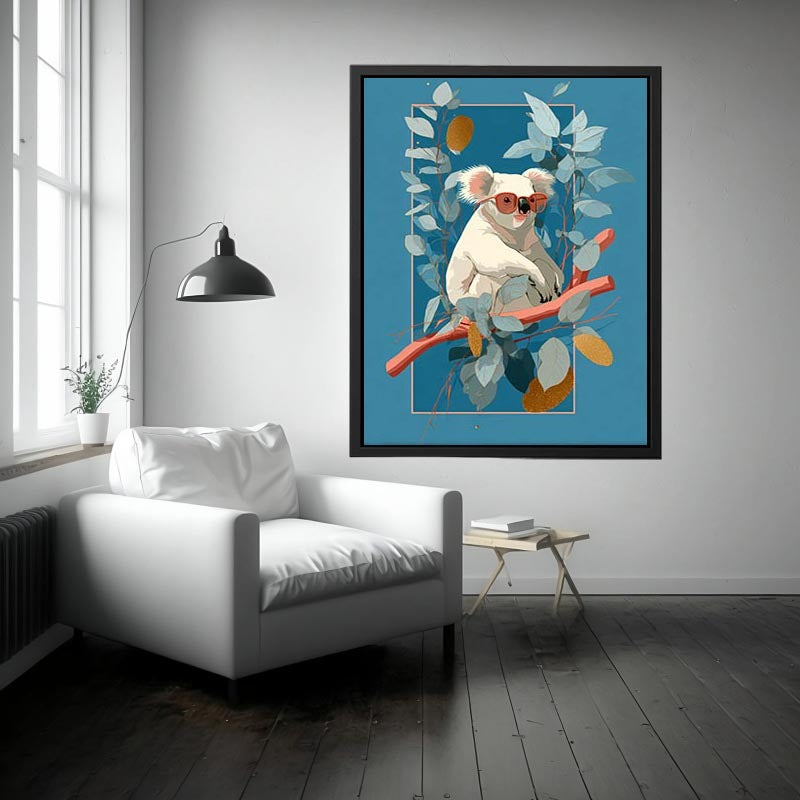 Cool koala illustration Canvas Print with eucalyptus leaves