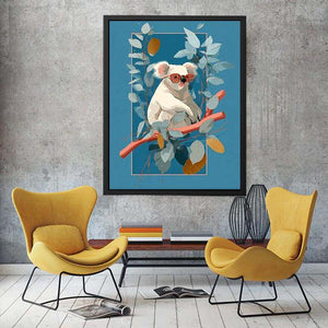 Cool koala illustration Canvas Print with eucalyptus leaves