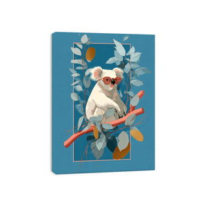 Cool koala illustration Canvas Print with eucalyptus leaves