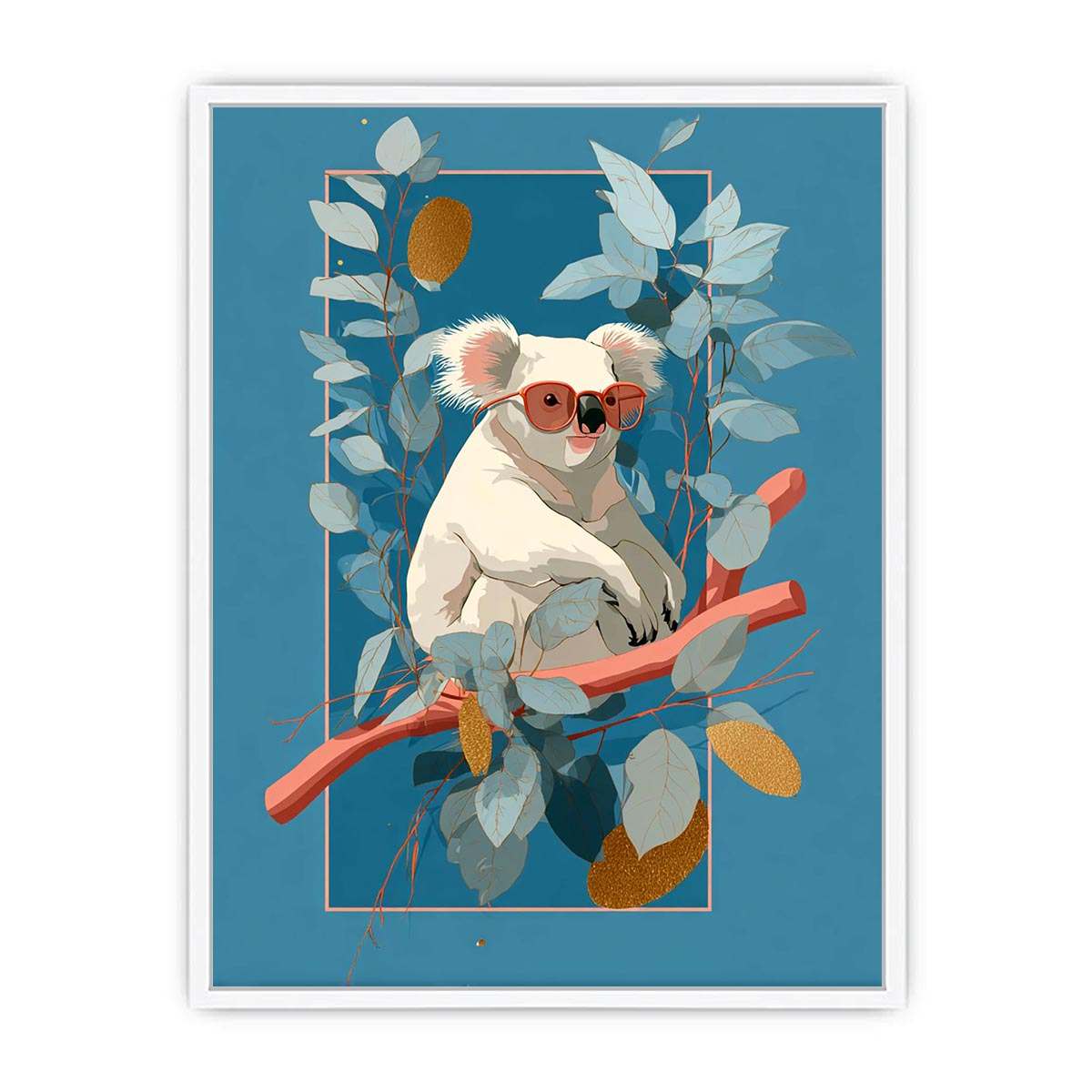 Cool koala illustration Canvas Print with eucalyptus leaves